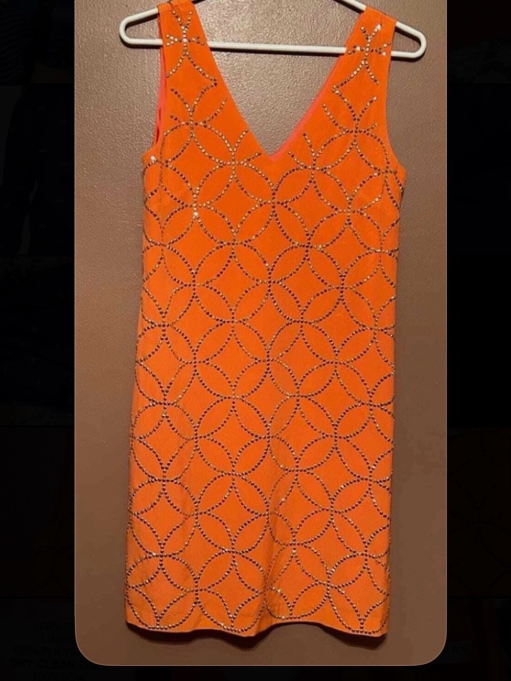 Trina Tirk Orange V-Neck Studded Shift Dress originally $258! Size 10 good cond.